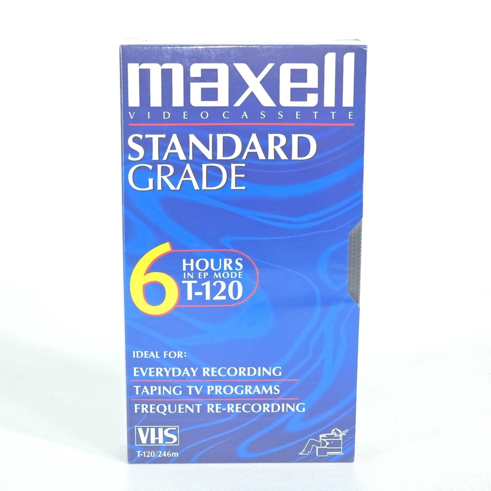 MAXELL T-120 6-Hour Standard-Grade VHS Blank Video Cassette Tape New & Sealed